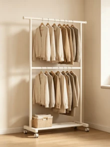 1 pieza Perchero móvil con ruedas universales, disponible en estilos de una capa y dos capas, una unidad de almacenamiento, secado y estantería para ropa utilizada en balcones del hogar. - Blanco - Ver 5