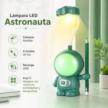 Multifunction LED Desk Lamp For Kids, Astronaut USB Night Light, With Pencil Sharpener, 2 Lighting Modes, Suitable For Study And Work - Green - View 1