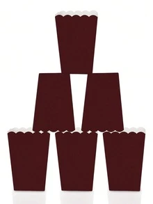 10pcs/20pcs/30pcs Reddish-Brown Popcorn Box,Wave-Edge Popcorn Box For Themed Parties Birthday Parties Housewarming Parties Men And Women - Reddish-brown - View 1