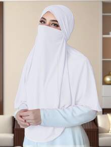 1件裝女款純色馬來式繫帶面罩，鑲鑽裝飾，穆斯林希賈布頭巾，多功能百搭頭巾，防曬舒適柔軟頭巾 - 純色馬來綁帶面罩 - 查看 16