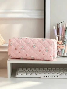 1pc Macaron Color Argyle Pattern Cartoon Rabbit Pencil Case, Sweet Floral Rabbit Stationery Storage Bag, Zipper Portable Soft Fabric Pencil Pouch, Suitable For Teenagers Classroom Daily Storage, Perfect Gift For Students, Multi-Functional Storage Bag, Back To School Essential - Cartoon Animal Pencil Case - View 9