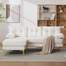 L-Shaped Corner Sofa 3 Seater Beige Chenille - Beige 3 Seat - View 1