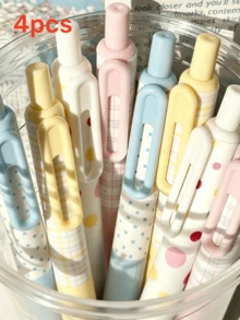 4pcs Polka Dot/Solid Color/Star Pattern Retractable Gel Pens, Highly Attractive Ins Style, Quick-Dry Black Ink Pens For Students And Exams, Back To School Essentials - Little Pudding Pen - View 6