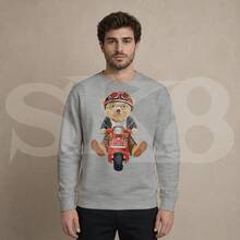Moletom Careca Urso Moto Vermelha Vintage Casual 002 - Cinza - Visão 1