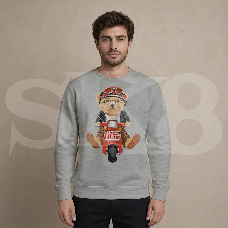 Moletom Careca Urso Moto Vermelha Vintage Casual 002 - Cinza - Visão 1