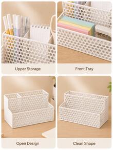 Large Capacity Honeycomb Hollow Design Desktop Organizer, Multi-Layer Multi-Compartment Office Stationery Student Desk Storage Rack, Innovative Back To School Gift, Suitable For Office Desk And Study Desk - One Size - View 3