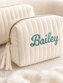 Embroidered Name Cosmetic Bag,Customized Corduroy Cosmetic Bag,Sanitary Napkin Storage Bag,Personalized Women's Gift,Travel Case,Bridesmaid Gift - Multicolor - View 4