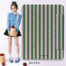 GIIPPA 1個粉綠條紋Y型摺疊磁吸平板保護殼，PU皮革外層搭配硬質壓克力防彎曲背板，無筆槽，多角度支撐，自動休眠/喚醒，辦公與日常使用，相容於 iPad Mini 6/7、Air 2/3/4/5/11/13" (M2/M3 2024-2025)、5/6/7/8/9/10/11代、Pro 10.5/11/12.9" (2017-2025)，夏季保護殼 11 A16 保護殼，保護套 - 多色6 - 查看 7