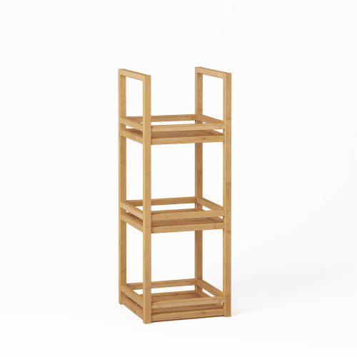 Bathroom Shelf, 3-Tier Bookshelf, Freestanding Shelf, Narrow Shelf, Bamboo Shelf With Edge Protection For Living Room, Bedroom, Office, Space-Saving, Natural.