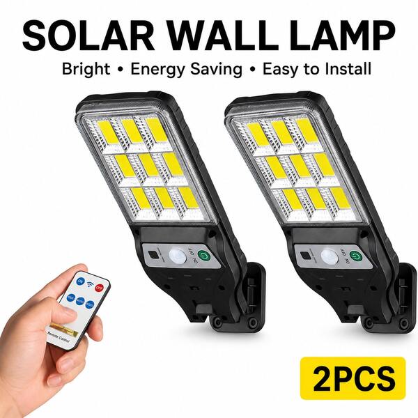 1/2pcs Outdoor Wall Street Lights, Solar Powered Pathway Lamp With PIR Motion Sensor, IP65 Solar Powered Fence Step Lights, 3 Modes Super Bright 90/180 COB, Solar Security Garden Lights For Yard, Patio, Garden, Porch, Garage, Driveway, Balcony