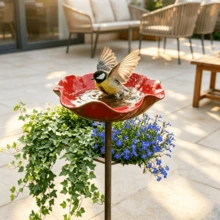 1件戶外鳥浴盆，紅色鳥食碗，適合花園，耐候性野鳥洗澡花園裝飾，適用於庭院或露台裝飾 - A - 查看 6