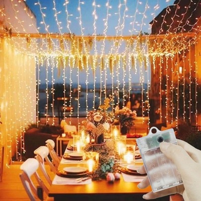 Battery Powered LED Curtain String Lights, 8 Lighting Modes Simulating Starry Sky Twinkle. Wedding Party Fairy String Lights, Background Wall Decoration Hanging Lights, Valentine's Day Halloween Christmas Holiday Lighting Decoration Garland Atmosphere Colorful Lights (Battery Not Included)