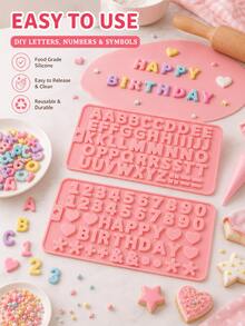 1 peça/2 peças Molde de Silicone para Bolo com Alfabeto e Números, Molde de Cozimento com Letras e Dígitos Rosa, Ferramenta de Decoração de Bolo de Aniversário DIY, Acessórios Criativos para Fazer Sobremesas, Suprimentos de Cozimento com Fácil Liberação para Festa em Casa - Multicolorido - Visão 2
