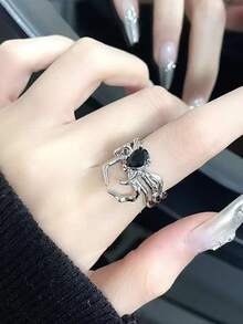 3pcs Silver Dark-Style Spider-Shaped Open Ring Set, Gothic Wedding Accessory, Halloween Decoration, Birthday Gift, Suitable For Gifting. - Multicolor - View 7