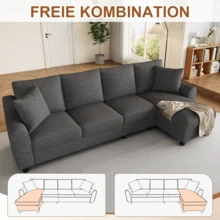 Modern Chenille L-Shape Sofa 3 Seater + Corner Unit, Corner Unit With Folding Storage, Adjustable - 灰色四座 - 查看 11