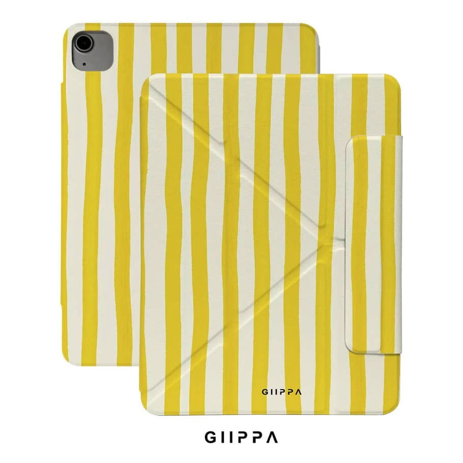 GIIPPA 1個黃白條紋Y型摺疊磁吸平板保護殼,PU皮革外層搭配硬質壓克力防彎曲背板,無筆槽,多角度支撐,自動休眠/喚醒,適合辦公與日常使用,相容於iPad Mini 6/7、Air 2/3/4/5/11/13" (M2/M3 2024-2025)、5/6/7/8/9/10/11代、Pro 10.5/11/12.9" (2017-2025),Summer Obal Na,11 A16保護殼,保護套 - 多色7 - 查看 1