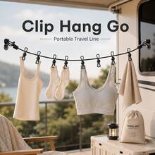 Ins Style Portable Retractable Clothesline, Travel Camping RV Balcony Multi-Function Non-Slip Drying Rope, Comes With Colorful Anti-Fall Fixed Clothespins, Adjustable Rope Length Elastic And Secure Without Slipping, Compact Storage With Drawstring Bag Not Taking Up Luggage Space, Suitable For Business Trips Hotel, Beach Vacation, Outdoor Picnic, Home Balcony Drying Underwear Socks Towels, Portable Drying And Storage Rope - Multicolor - View 1