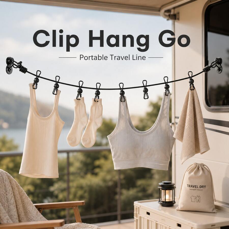 Ins Style Portable Retractable Clothesline, Travel Camping RV Balcony Multi-Function Non-Slip Drying Rope, Comes With Colorful Anti-Fall Fixed Clothespins, Adjustable Rope Length Elastic And Secure Without Slipping, Compact Storage With Drawstring Bag Not Taking Up Luggage Space, Suitable For Business Trips Hotel, Beach Vacation, Outdoor Picnic, Home Balcony Drying Underwear Socks Towels, Portable Drying And Storage Rope - Multicolor - View 1
