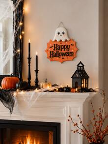 1pc-Happy Halloween Cute Ghost 3D Wooden Hanging Sign, Orange Bat Star Wall Plaque, Farmhouse Autumn Fall Home Decor, Vintage Halloween Entryway Front Door Wall Ornament, Halloween Party Decorative Gift For Home Indoor - Multicolor - View 3