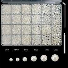 11,000pcs Handmade Flat Back Pearl Rhinestones (Ivory/Beige), Multiple Sizes 2/3/4/5/6/8/10mm Half Pearl DIY Shiny Beads For Clothing, Drums, Cups, Shoes, Fabric Decoration - Multicolor - View 2