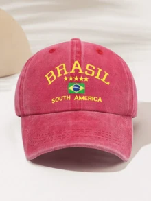 1 件复古水洗巴西星印花夏季防晒棒球帽，复古时髦嘻哈弧形帽檐帽，可调节男女通用遮阳帽 - 水洗帽 - 查看 24
