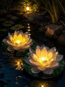 3 Colores Amarillo/Rosa/Blanco Luces Solares Flotantes de Loto, Lámparas de Flores Artificiales Realistas IP44 Impermeables, Encendido/Apagado Automático del Anochecer al Amanecer Iluminación Decorativa de Paisaje para Estanques, Piscinas, Fuentes, Acuarios, Jardines, Patios, Bodas & Decoración de Agua - Multicolor - Ver 15