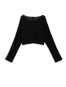Women's Semi-Sheer V-Neck Cover Up, Long Sleeve Button Front Short Cover Up, Dropped Shoulder Design, Lightweight Cover-Up - Black - View 6