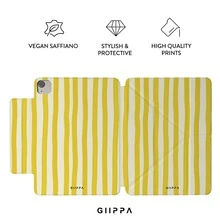GIIPPA 1個黃白條紋Y型摺疊磁吸平板保護殼，PU皮革外層搭配硬質壓克力防彎曲背板，無筆槽，多角度支撐，自動休眠/喚醒，適合辦公與日常使用，相容於iPad Mini 6/7、Air 2/3/4/5/11/13" (M2/M3 2024-2025)、5/6/7/8/9/10/11代、Pro 10.5/11/12.9" (2017-2025)，Summer Obal Na，11 A16保護殼，保護套 - 多色7 - 查看 3