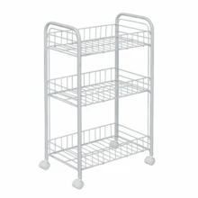 White Rolling Mesh Storage Cart, 3 Tiers Wheeled Utility Trolley, Stable Robust Frame, 26*37.5*67cm, Multi-Purpose Organizer For Bathroom Kitchen Laundry Storage - View 4