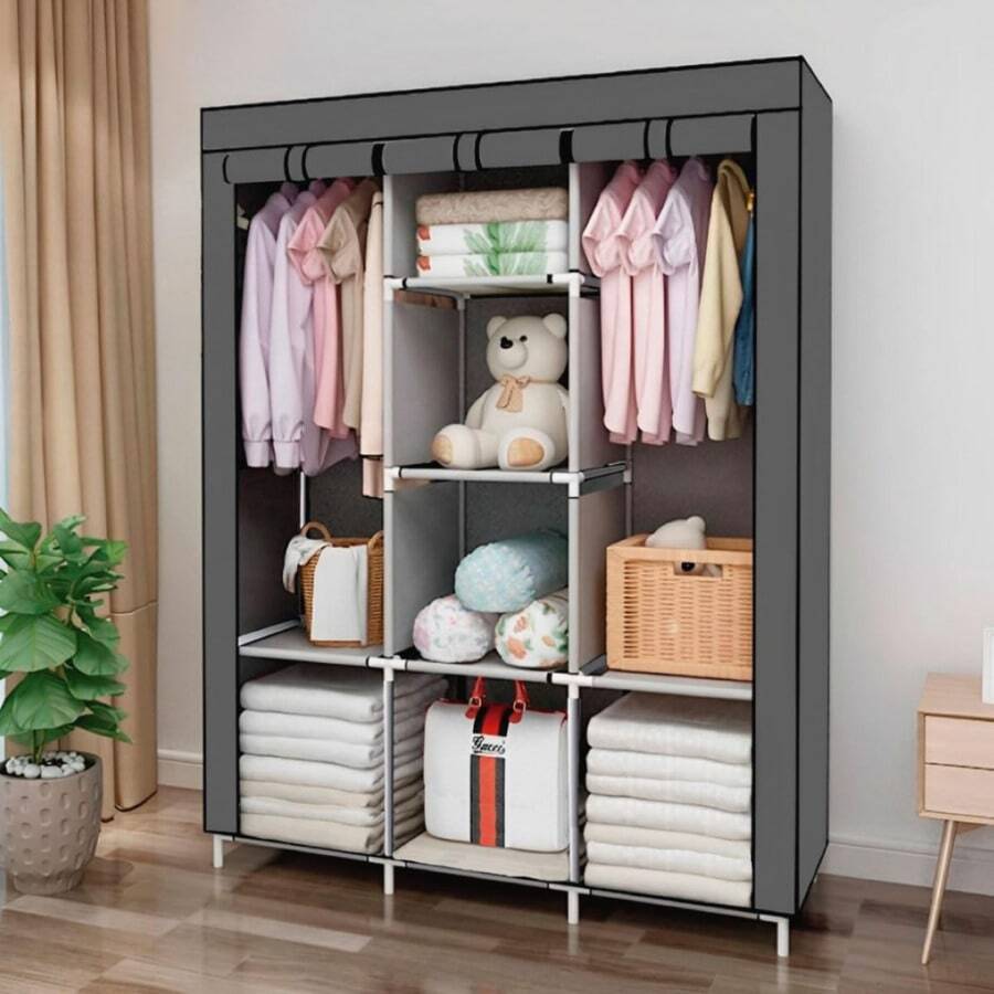 Foldable Wardrobe Closet For Organizing Clothes With Zipper - 125x45x165 灰色 - 查看 1