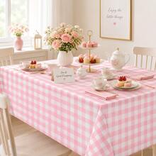 YOOTEEN 2 Pack Pink & White Plaid Tablecloths, 54 X 108 Inches, Disposable Party Picnic Tablecloths, Splash-Proof Plastic Plaid Tablecloths, Suitable For Camping Decor, Party Gifts, Christmas Party Tablecloths, Halloween, Mother's Day, Graduation Ceremony And Other Occasions - Pink - View 2