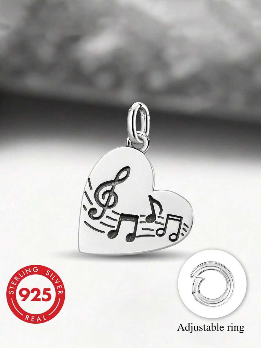 1件简约独特的925纯银音乐符号吊坠，DIY饰品，优雅的圣诞礼物，男女皆宜