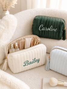 Embroidered Name Cosmetic Bag,Customized Corduroy Cosmetic Bag,Sanitary Napkin Storage Bag,Personalized Women's Gift,Travel Case,Bridesmaid Gift - Multicolor - View 2