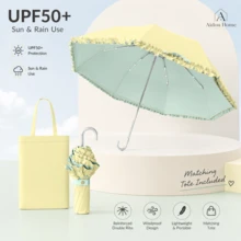 女款可愛荷葉邊可折疊傘，時尚防紫外線遮陽傘，便攜三折雨傘，附贈禮品袋，適合旅行與戶外使用 - 彩色 - 查看 7