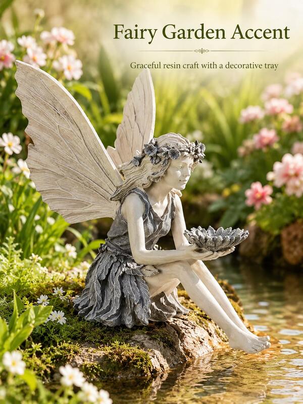 3/1pc Sitting Fairy Statue, Resin Crafted Decorative Fairy Feeding Bird Ornament For Garden, Lawn, Outdoor Sculpture,Garden Decor, Patio Decor, Indoor Decor-Must-Have Gifts For The Back-To-School Season.