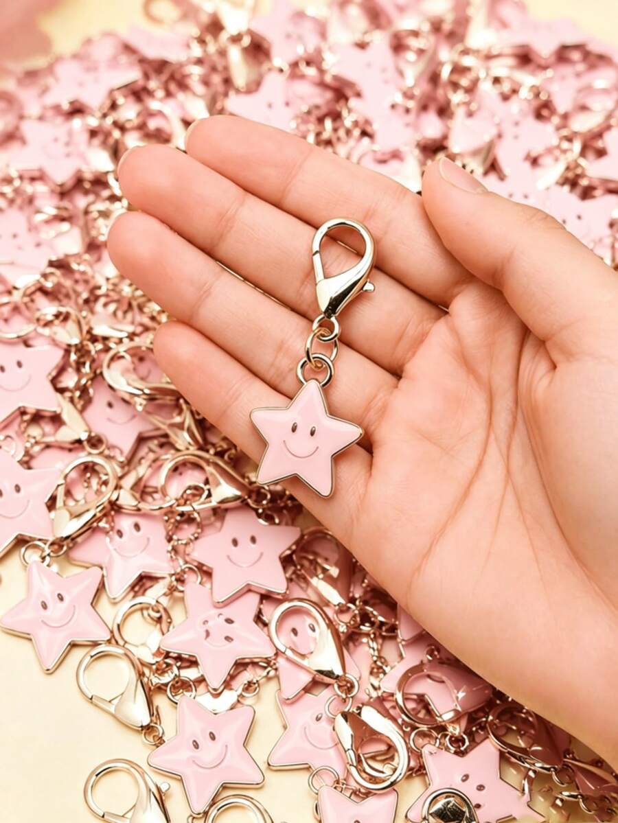 24/12/6pcs Lobster Clasp Smile Star Pendant Key Ring, Multi-Purpose Cute Star Bag Accessory, Small Enamel Star Charm For Backpack Handbag Purse Keys, Lovely Daily Matching Decor Gift - Multiple Styles - View 1