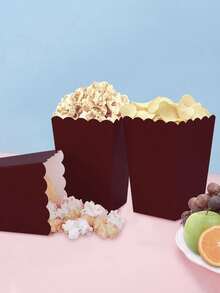 10pcs/20pcs/30pcs Reddish-Brown Popcorn Box,Wave-Edge Popcorn Box For Themed Parties Birthday Parties Housewarming Parties Men And Women - Reddish-brown - View 6