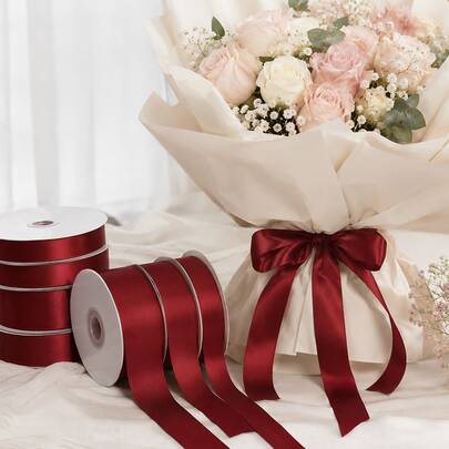 10 Yards Premium Burgundy Satin Ribbon, Vintage Deep Red Double-Sided Silk Ribbon, Suitable For Christmas, Thanksgiving Gift Wrapping, Wedding Bouquet Decoration, DIY Crafts And More; 0.6cm/1.0cm/1.5cm/2.0cm/2.5cm/4.0cm Multiple Widths Available.
