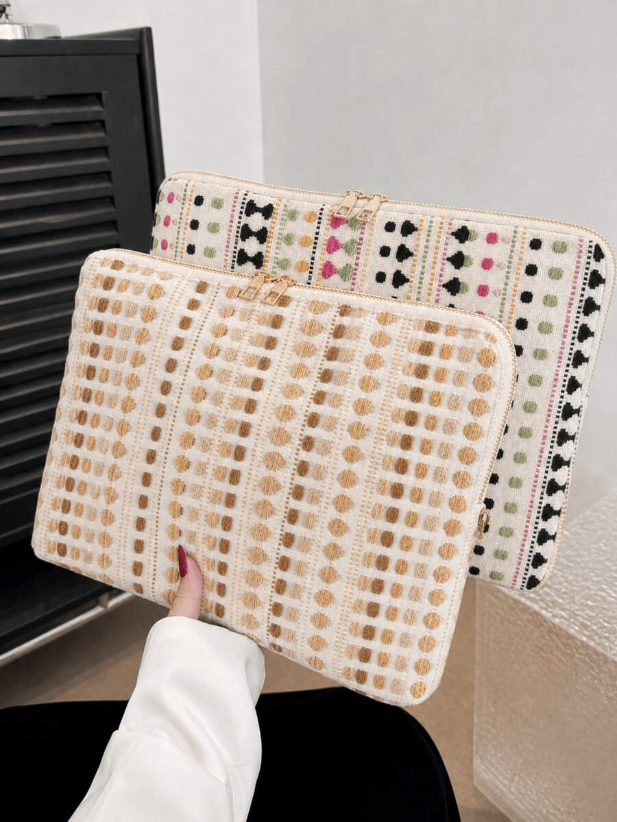1pc Portable Laptop Bag, Multi-Size Laptop And Tablet Organizer, Polka Dot & Stripe Pattern, Fashionable Digital Storage Bag, Suitable For Outdoor Use And Travel Essentials - Multicolor - View 1