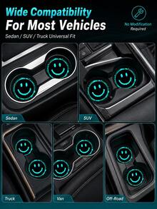 Glow In Dark Smiling Face Car Cup Holder Coaster, Non-Slip Silicone Anti-Dirt Water Isolation Drink Mat, Universal Fit Vehicle Cup Slot Washable Auto Interior Decor Cup Pad - A - View 4