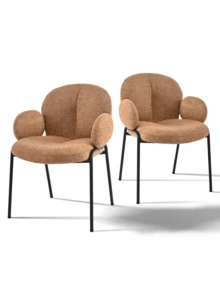 Goeurvant Modern Cloud-Style Wool-Linen Upholstered Dining Chairs With Rounded Arms And Wide-Back Support For Dining Room, Living Room, Office - Set Of 2 / Set Of 4 / Set Of 6-Brown Chenillie - 棕色 - 查看 2