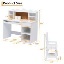 Escritorio Infantil de Estudio con Silla Ajustable – Blanco, con Estante, Panel Corcho y Bandeja – Mesa Escolar para Tareas y Aprendizaje (Niños 3–12 Años) - Blanco - Ver 6
