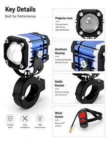 GLANBERT 12-80V 摩托車輔助頭燈 LED 聚光燈，額外聚光燈，通用於電動摩托車/自行車 - 對裝+開關 - 查看 8