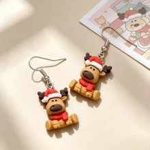 1/2/3 Pairs Christmas Fun Cute Reindeer Shaped Resin Dangle Earrings - Christmas Reindeer Earrings - View 2