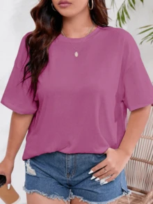 Plus Size Women Short Sleeve T-Shirt - Loose Fit Activewear Top, Suitable For Fitness, Yoga And Casual Wear | All Season Summer Sports - Watermelon Pink - View 6