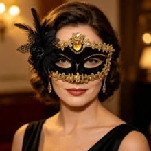 1pc Masquerade Mask, Half Face Halloween Couple Venetian Costume Set, Dual Color Princess Face Mask For Men And Women - Multicolor - View 1