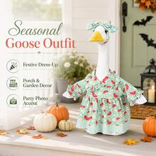 1pc Watermelon Print Porch Goose Outfit, Green Plaid Ruffle Dress With Matching Bow Headpiece, Cute Seasonal Goose Costume, Suitable For Porch Garden Party Decoration, Goose Not Included - Green Plaid Watermelon Goose Outfit - View 3