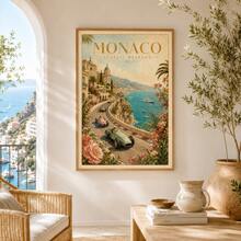 1pc Vintage Monaco Poster, Retro Mediterranean Riviera Racing Car Landscape Wall Art Print, Unframed Matte Paper Poster For Bedroom Living Room Decor - 1PC - View 4