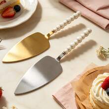 2pcs Ceramic Pearl Shaped Handle Stainless Steel Cake Spatula, Baking Tool, Dessert Server, Pizza Server, Pastry Server, Suitable For Wedding, Birthday, Party - Multi-Functional Kitchen Utensil For Home, Restaurant, Hotel - View 3