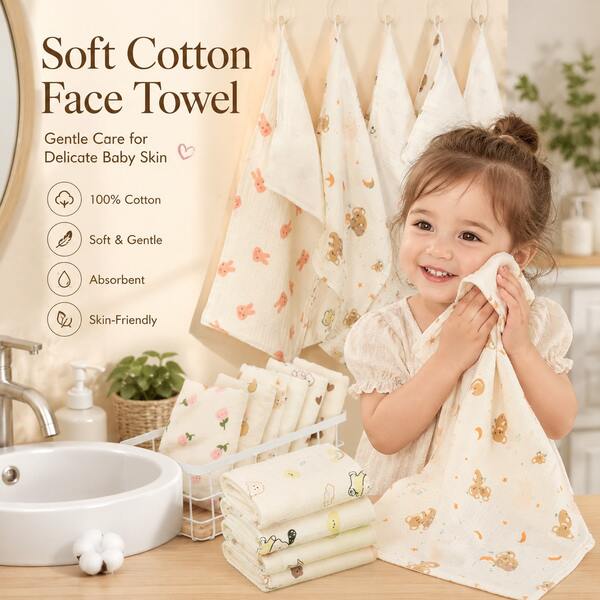 2 pièces Assortiment aléatoire de bavoirs en pur coton pour enfants, serviettes de visage tricotées avec imprimé de dessins animés, petits mouchoirs, gants de toilette, serviettes de bébé